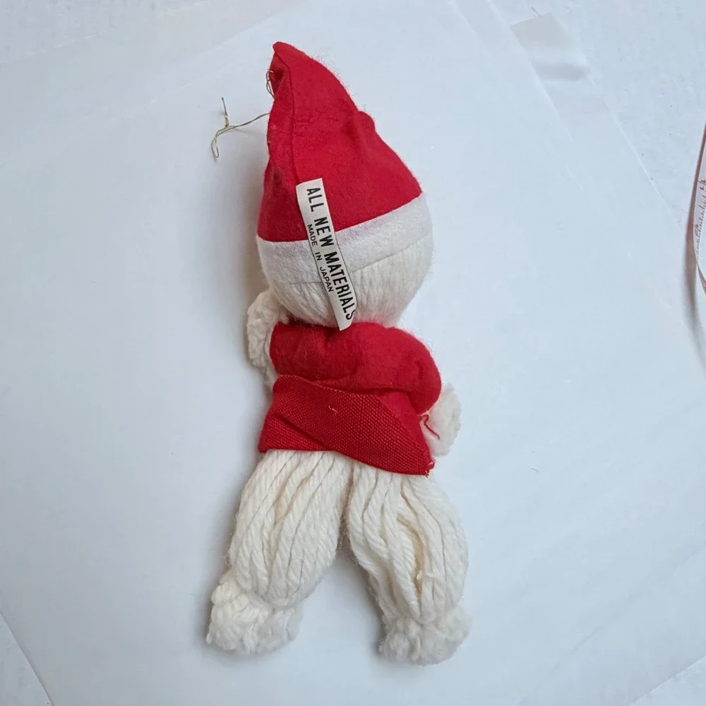 Vintage Christmas Yarn Doll Santa Ornament Red Felt Made in Japan Mid Century